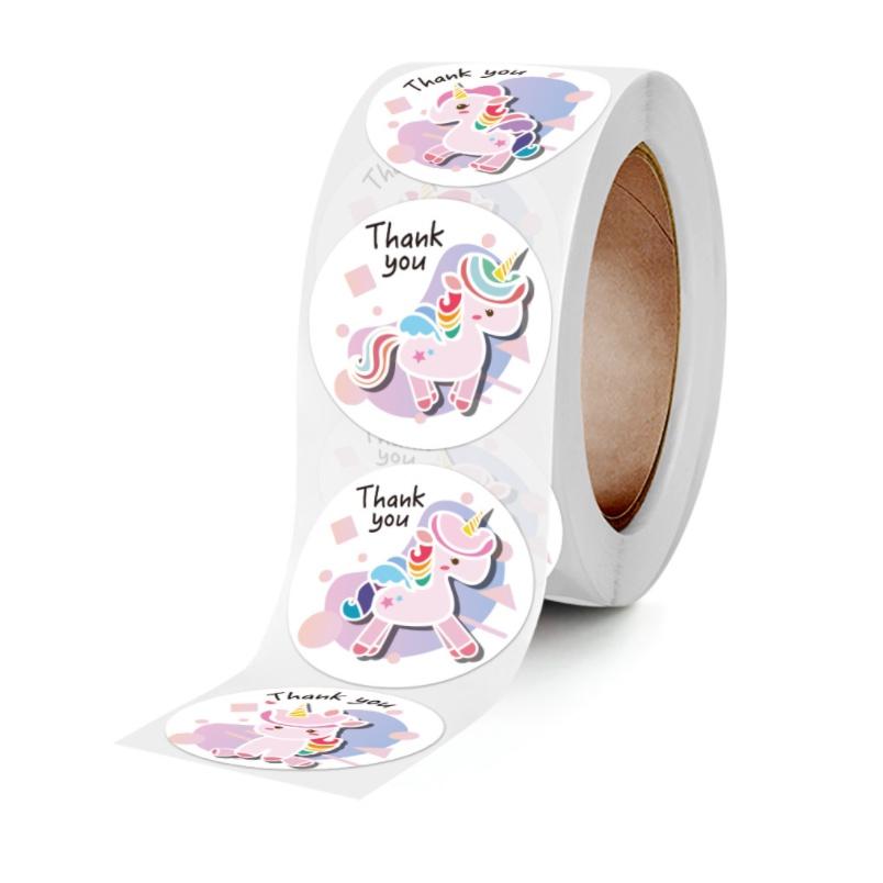 Sticker Thank you dán nhãn cảm ơn hình unicorn dễ thương trang trí sổ tay handmade cuộn 500 tem STICK037