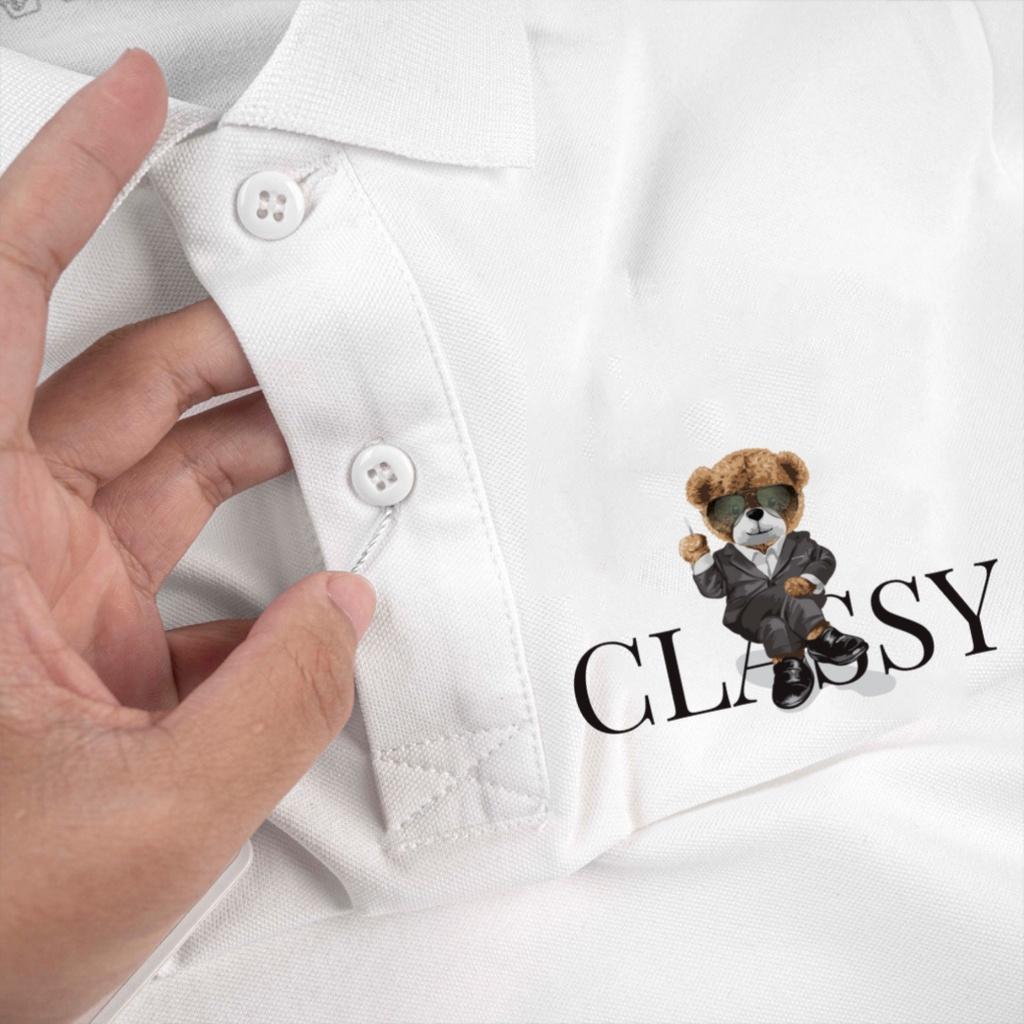 Áo polo nam , cổ dệt bo len , hình in sắc nét ,áo thun nam có cổ tay ngắn thanh lịch POLO CARAZY TEDDY - Soha Clothing