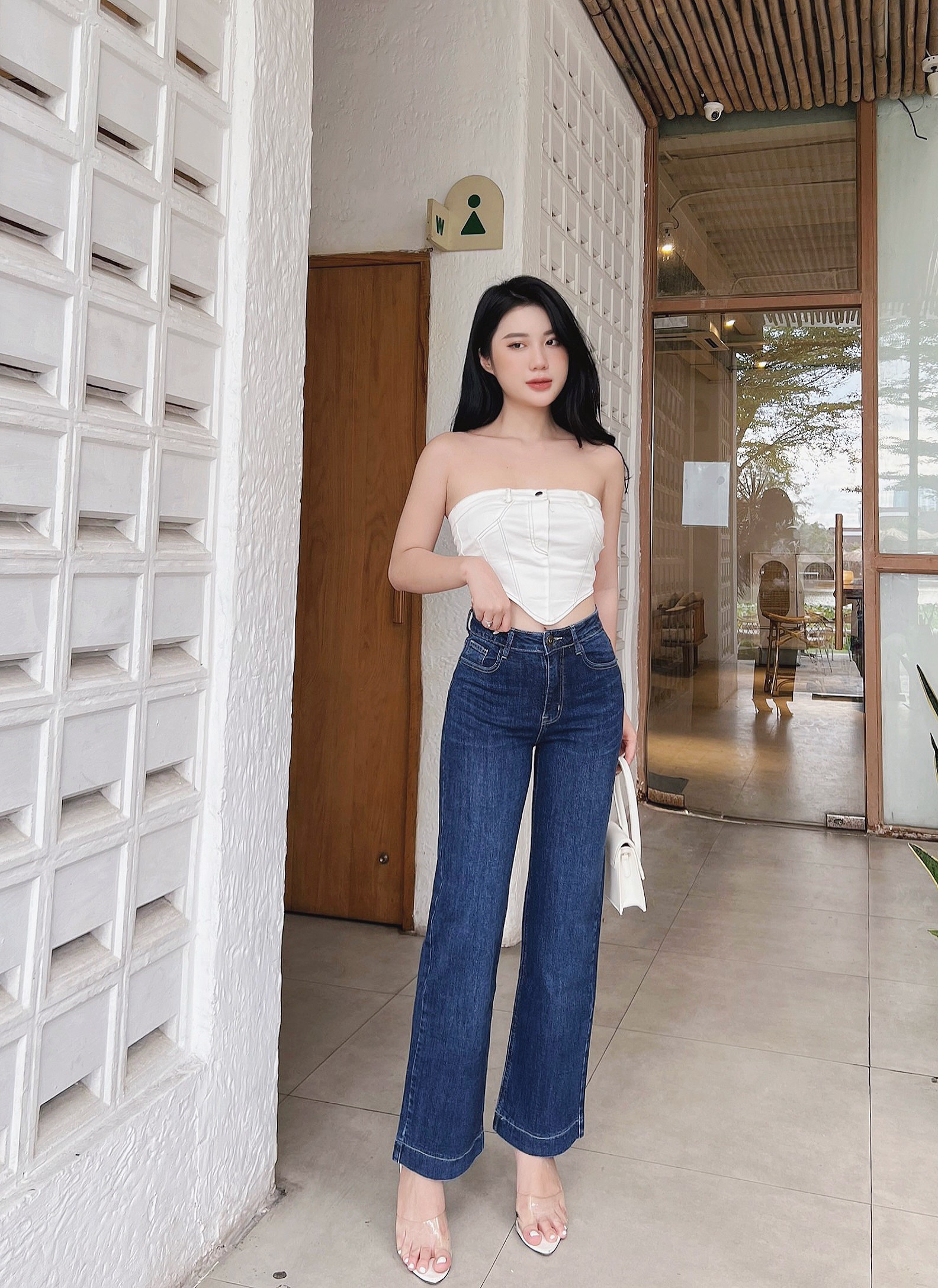 Quần jeans nữ suông đứng rộng lai to 3 phân mẫu thiết kế HQJeans HQ96