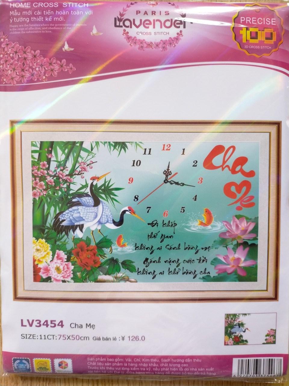 Tranh thêu chữ thập đồng hồ cha mẹ hoa sen LV3454 - 75 x 50 cm - chưa thêu