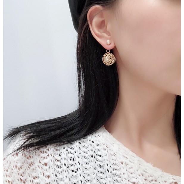 Bông tai Bạc 925 Phong Cách Hàn Quốc - HẠT CHÂU LỚN NHỎ BỌC VÀNG - ẢNH CHỤP THẬT