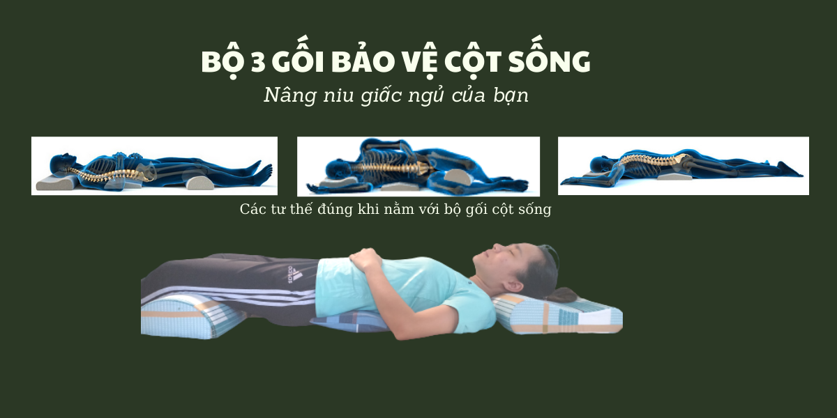 Bộ 3 gối bảo vệ cột sống toàn diện (Gối hỗ trợ cột sống cổ, gối kê thắt lưng và gối kê chân, kéo dãn cột sống tự nhiên