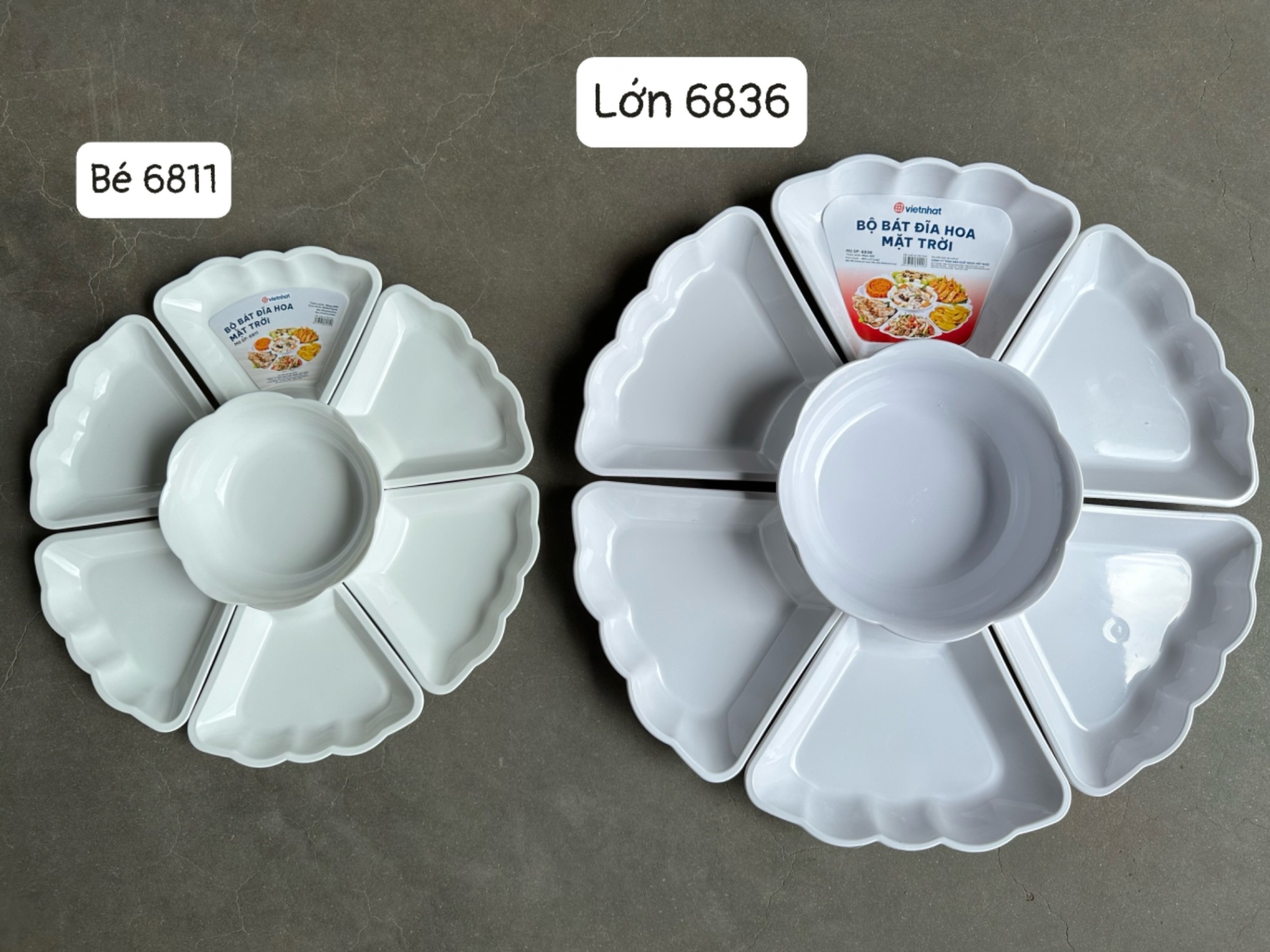 Bộ Bát Đĩa Hoa Mặt Trời Bé 6811 Việt Nhật Nhựa PP Màu Trắng Dùng Để Bày Đồ Cúng