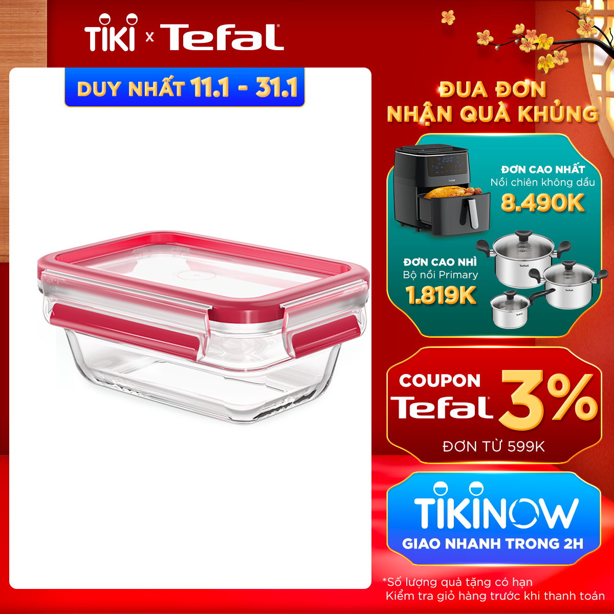 Hộp bảo quản thực phẩm thủy tinh Tefal Masterseal Glass 450ml - Hàng chính hãng