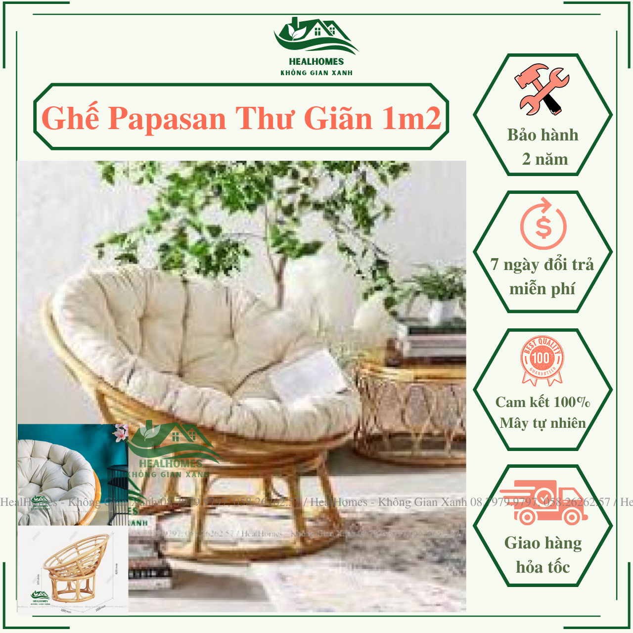 GHẾ THƯ GIÃN PAPASAN 1M2 KÈM VẢI BỐ CAO CẤP Ghế Lười, Dành Cho Trẻ / HealHomes – Không Gian Xanh