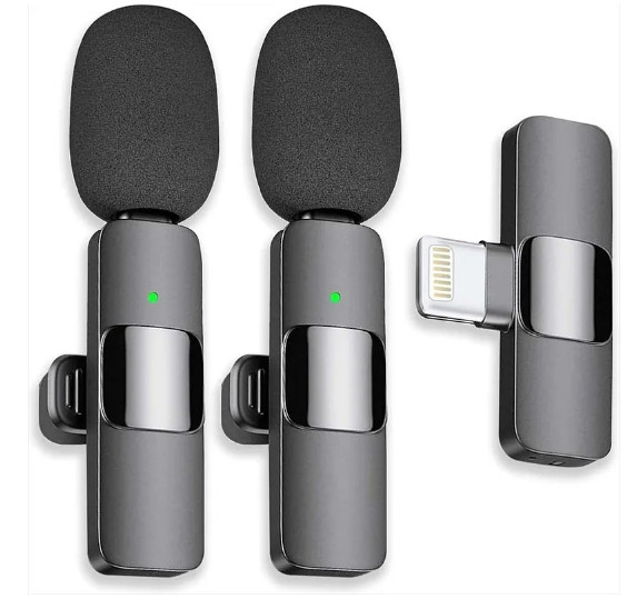 MICROPHONE KẸP ÁO Không Dây Mini Mic Đa Hướng 2 Đầu Chuyển Đổi 1 Đầu Thu Có Ống Hút Gió, Thay Thế Cho Điện Thoại Thông Minh Android Trực Tiếp Livestream Phỏng Vấn Ghi Âm Hội Nghị Video Giảng Dạy Trực Tuyến K9-2 + IPHONE/TYPE-C