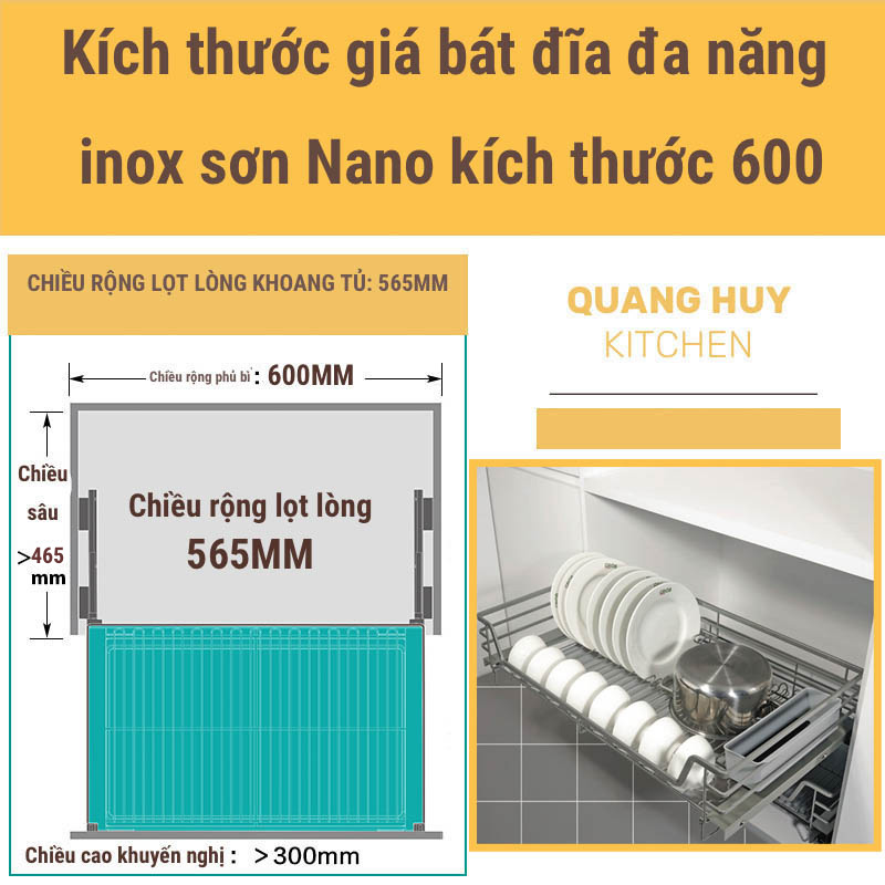 Giá bát đĩa tủ dưới inox sơn Nano bảo hành 10 năm không han gỉ thương hiệu Grob