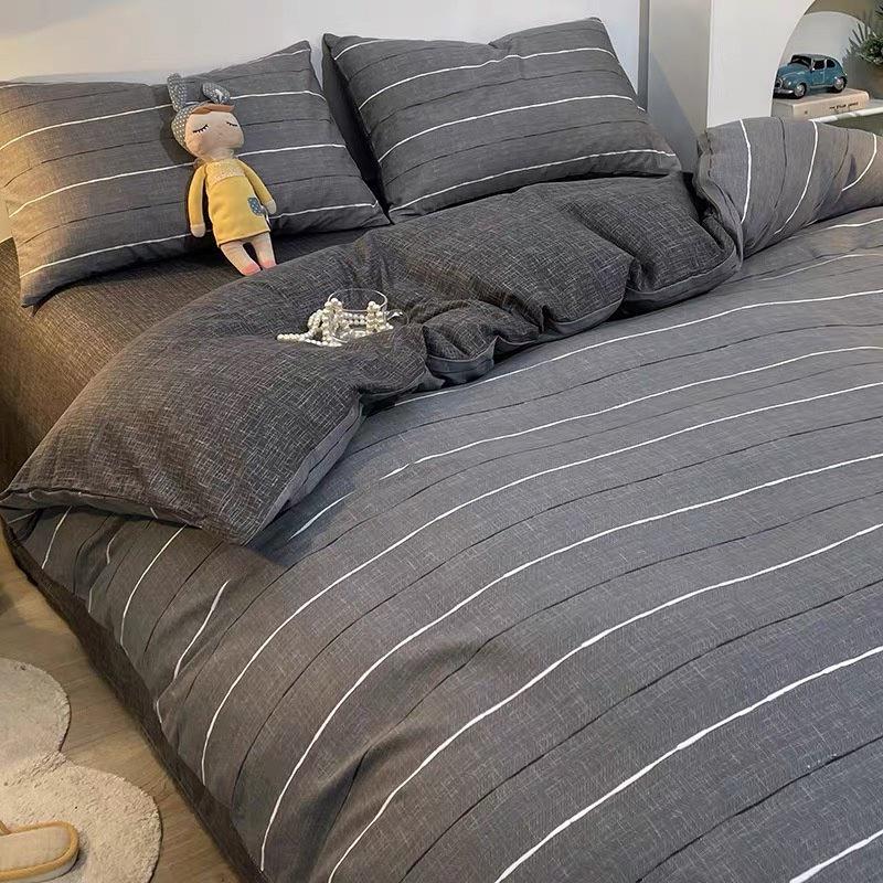 Bộ Chăn Ga Gối Cotton Living 100%cotton Hàng Nhập Khẩu 4 Món Kẻ Hiện Đại