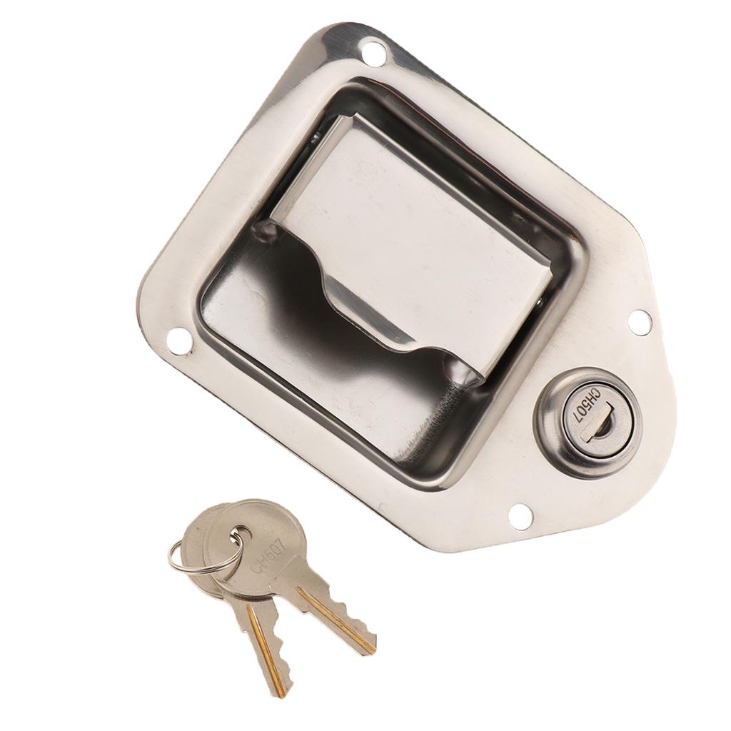 CHROME RV CAMPER TRAILER MOTORHOME PADDLE ENTRY DOOR LOCK LATCH W/ 2 KEYS