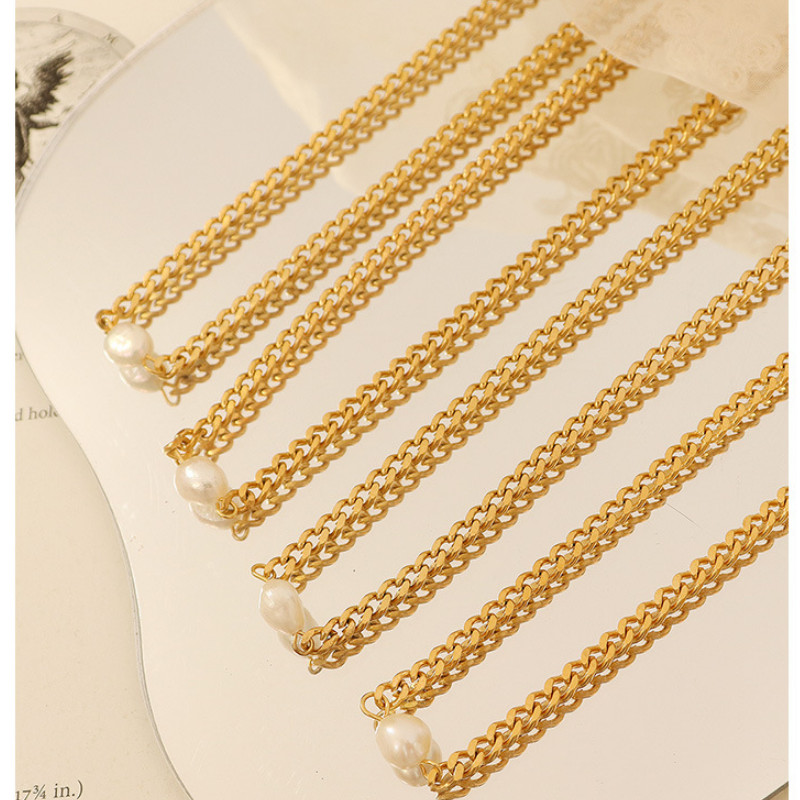 Dây Chuyền Choker Dây Xích Mặt Ngọc Trai Titan Ko Đen TT 4238