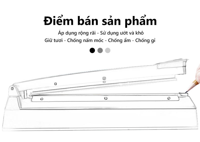 Máy hàn miệng túi nilon túi zip dập tayđể bảo quản thực phẩm, bọc sản phẩm bán hàng, cắt màng co