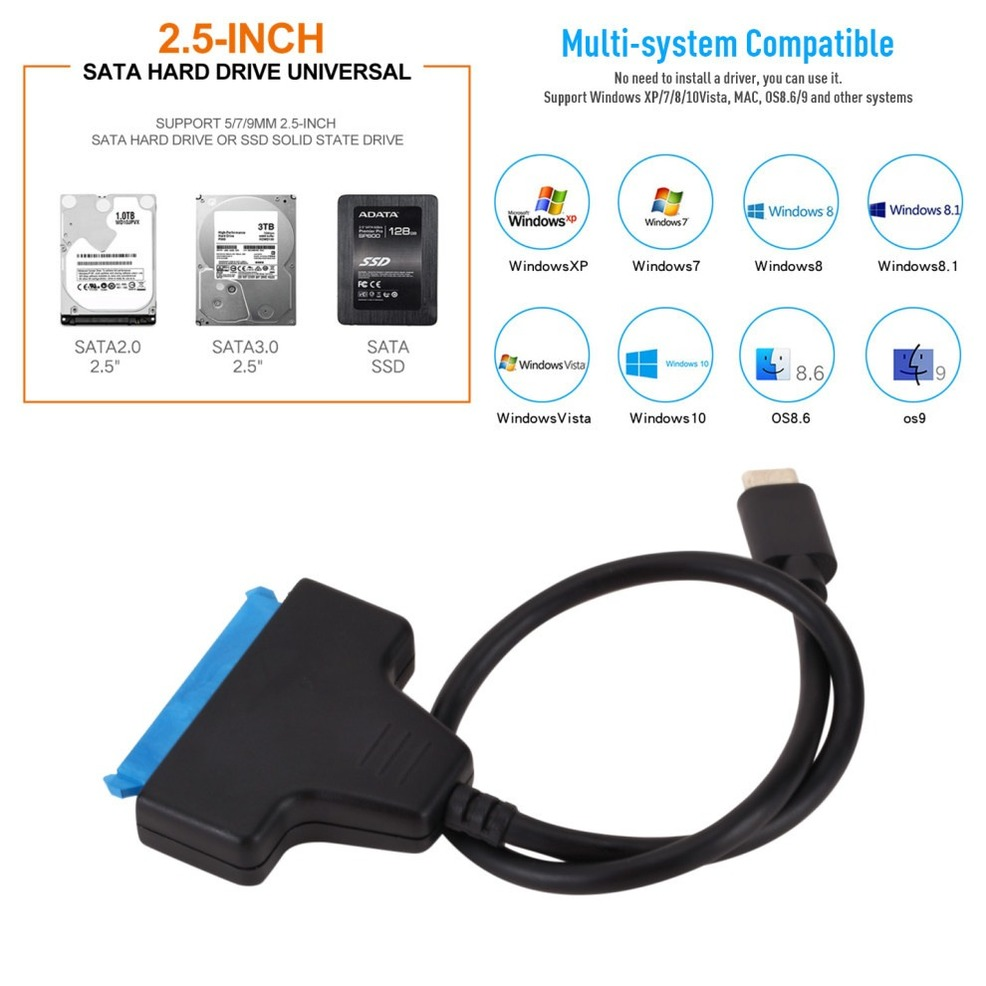 Cáp LccKaa Sata 3 To Type-C USB 3.1 Bộ chuyển đổi USB C sang SATA Lên đến 6 Gbps Hỗ trợ Ổ cứng SSD 2,5 inch Ổ cứng 22 chân Cáp SATA