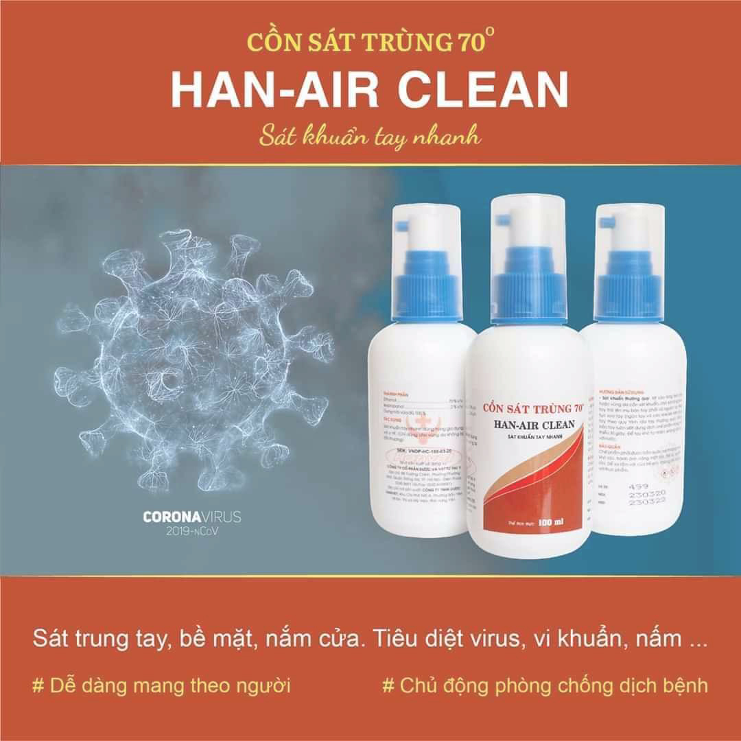 Sát Khuẩn Tay Nhanh Hand-Air Clean Cồn Sát Trùng 70° Chai Xịt 100 ml