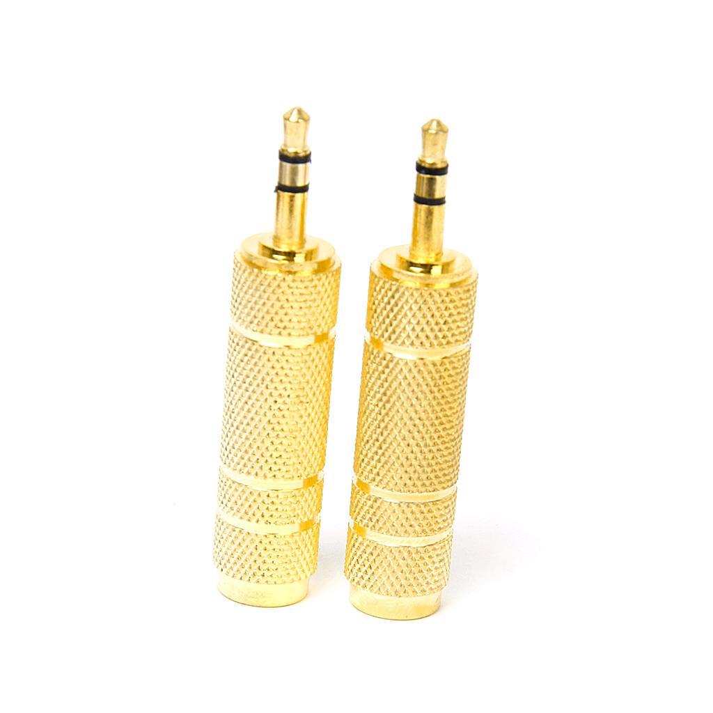 2x 3.5mm Male Plug to 6.35mm Female  Stereo Audio PC MP3 Adapter Golden
