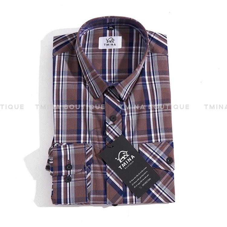 Áo sơ mi nam kẻ caro TMINA chất vải cotton mềm mịn kiểu dáng slimfit dài tay phối túi ngực - SMD69