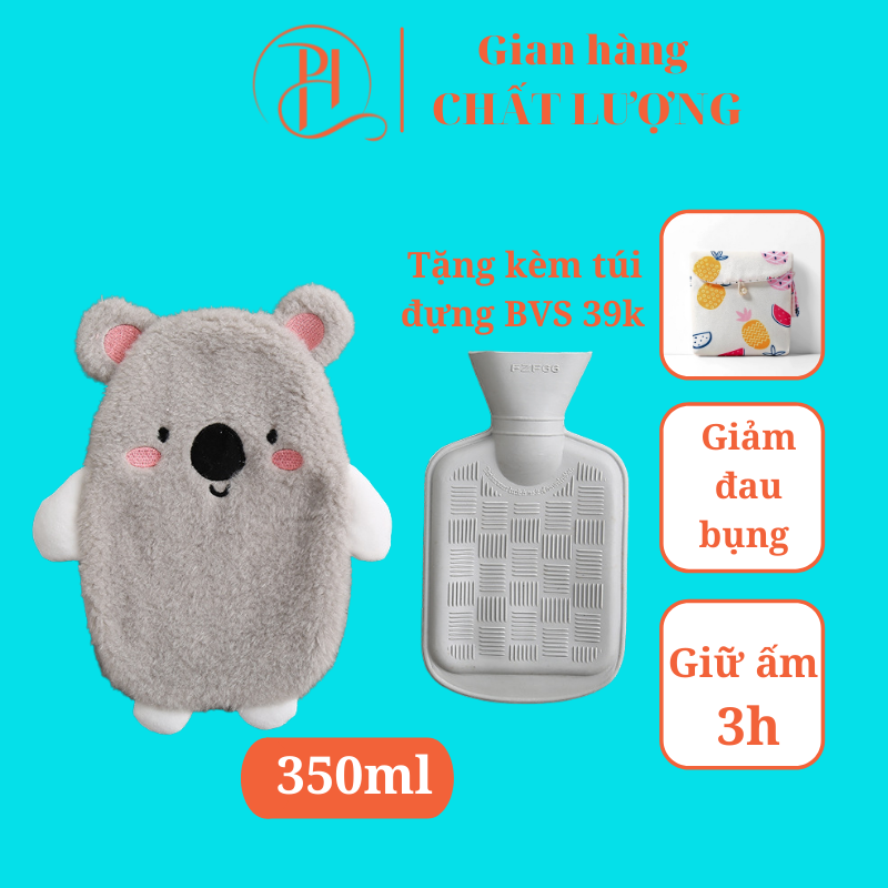 Túi chườm bụng kinh 350ml chườm nóng kích thước 13 cm * 22 cm giảm đau hiệu quả - Tặng kèm túi vải đựng băng vệ sinh ( mẫu ngẫu nhiên) cute dễ thương