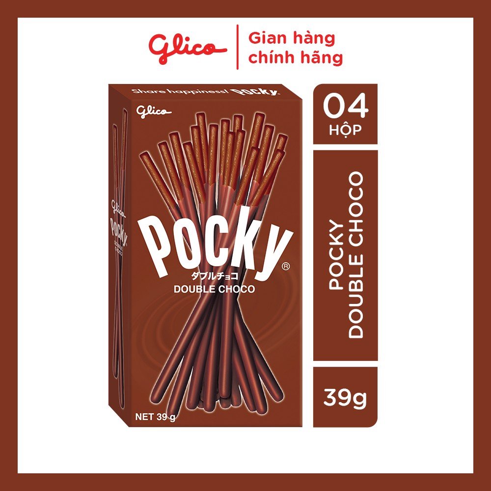 Bánh que socola GLICO Pocky Double Choco phủ kem socola (Combo 4 hộp)