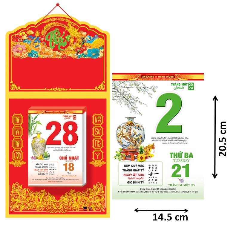 Bloc lịch 2024 - kích thước 14.5cm x 20.5 cm – Bình cổ phong thủy – NH11