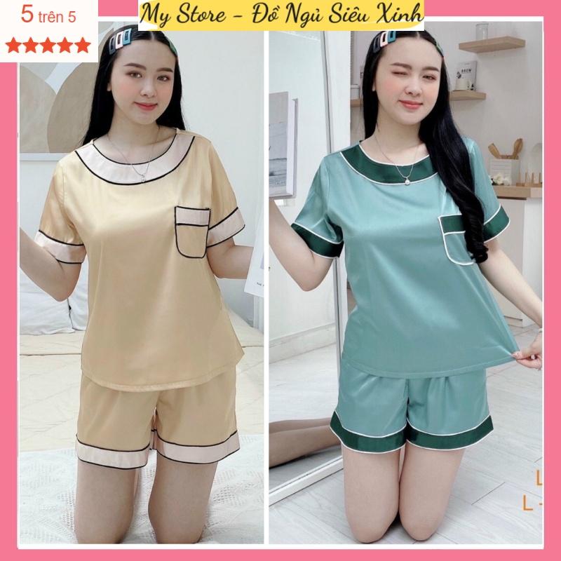 Đồ ngủ nữ, bộ đùi mặc nhà Pijama cổ tròn, chất lụa latin loại 1 mềm mịn mát