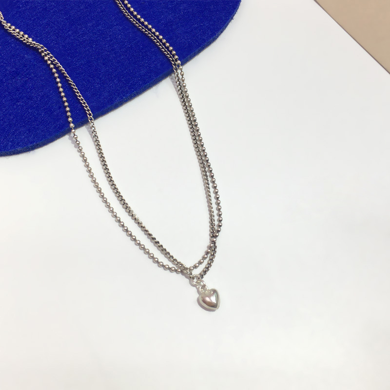 Dây chuyền 2 tầng chuỗi xích cá tính trái tim 3D ấn tượng