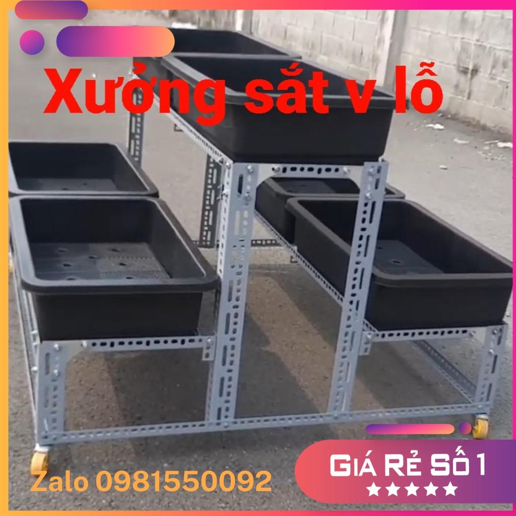 Kệ sắt trồng rau thông minh 2 tâng 6 khay nhựa có bánh xe bao chắc chắn,