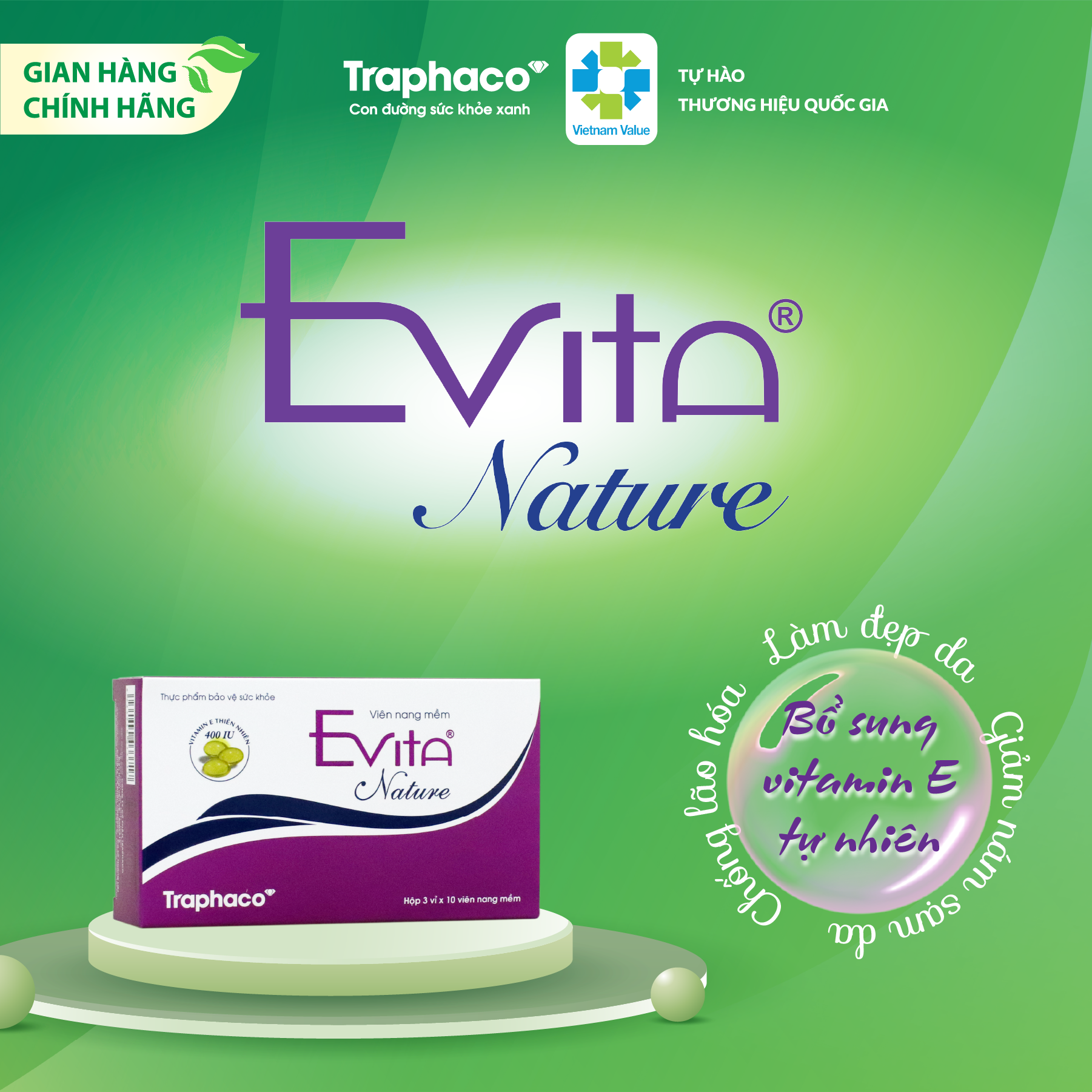 EVITA NATURE - BỔ SUNG VITAMIN E TỰ NHIÊN, CHỐNG LÃO HÓA, LÀM ĐẸP DA, GIẢM SẠM NÁM DA