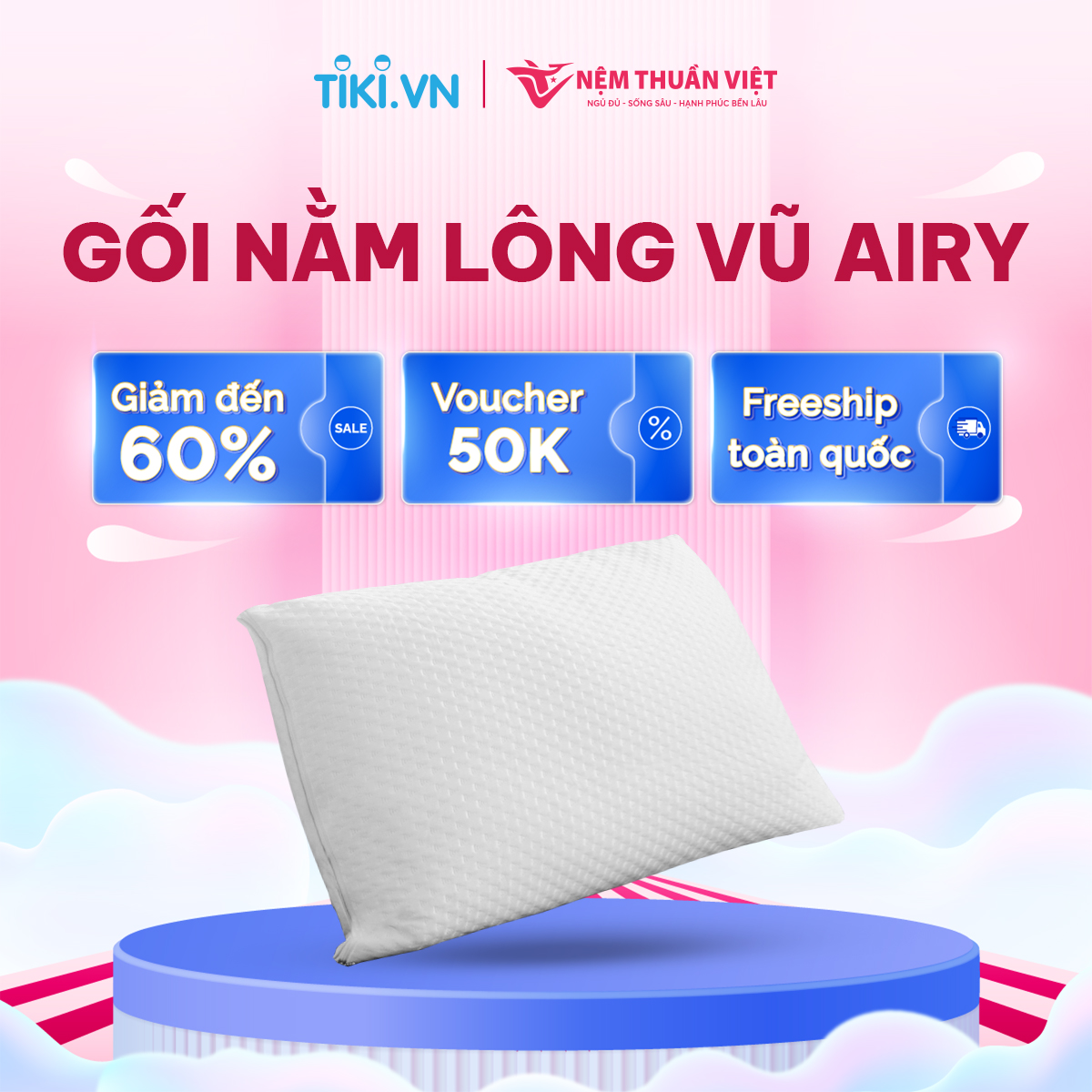 Gối Nằm Lông Vũ Airy Thuần Việt