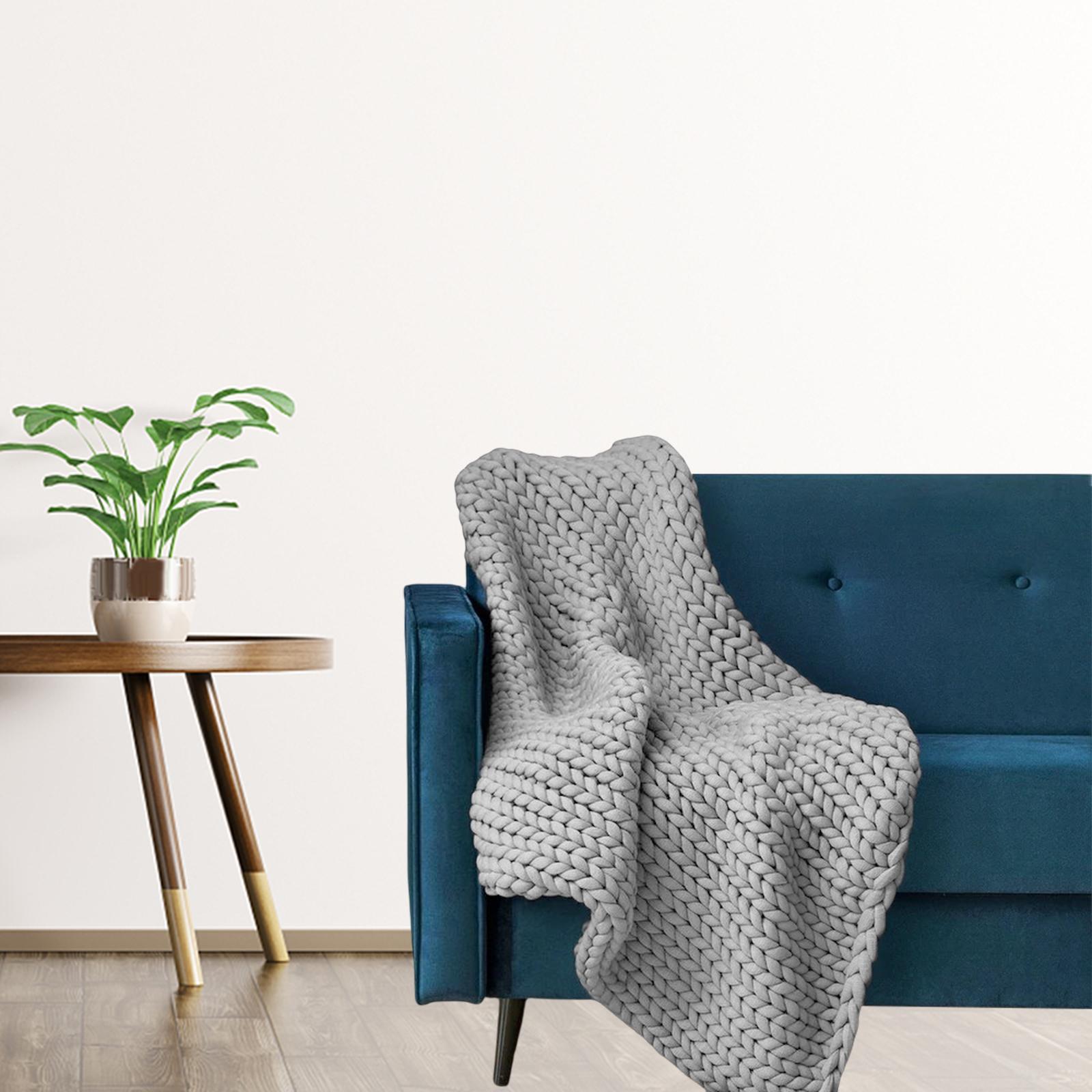 Handmade Chunky Knit Blanket Knitted Blanket for Living Room Bedroom Decor