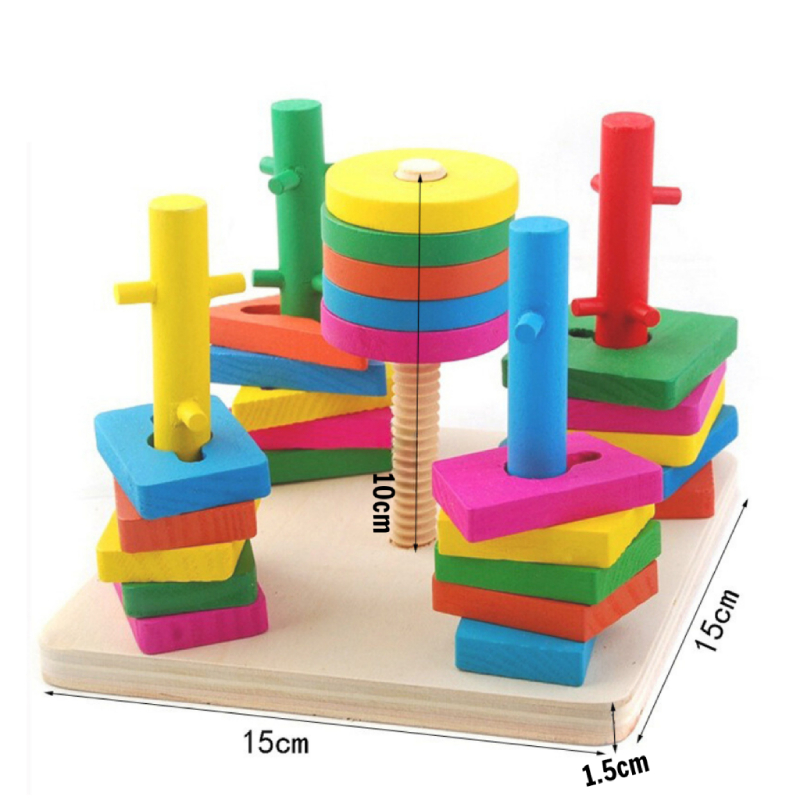 Đồ Chơi Montessori Luồn Cọc Thả Hình Zic Zac 5 Trụ Cột Khối Gỗ