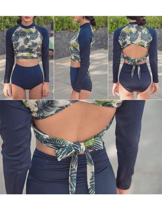 Bikini /đồ bơi tay dài hoa lá quần cạp cao