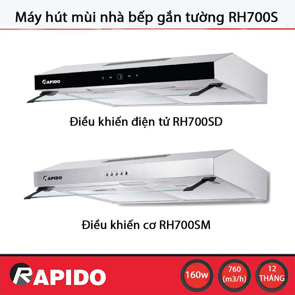 Máy hút mùi nhà bếp Rapido RH700S gắn tường, vỏ thép không gỉ, công suất 760 m³/h, lưới lọc dầu mỡ bằng nhôm 6 lớp - Hàng chính hãng