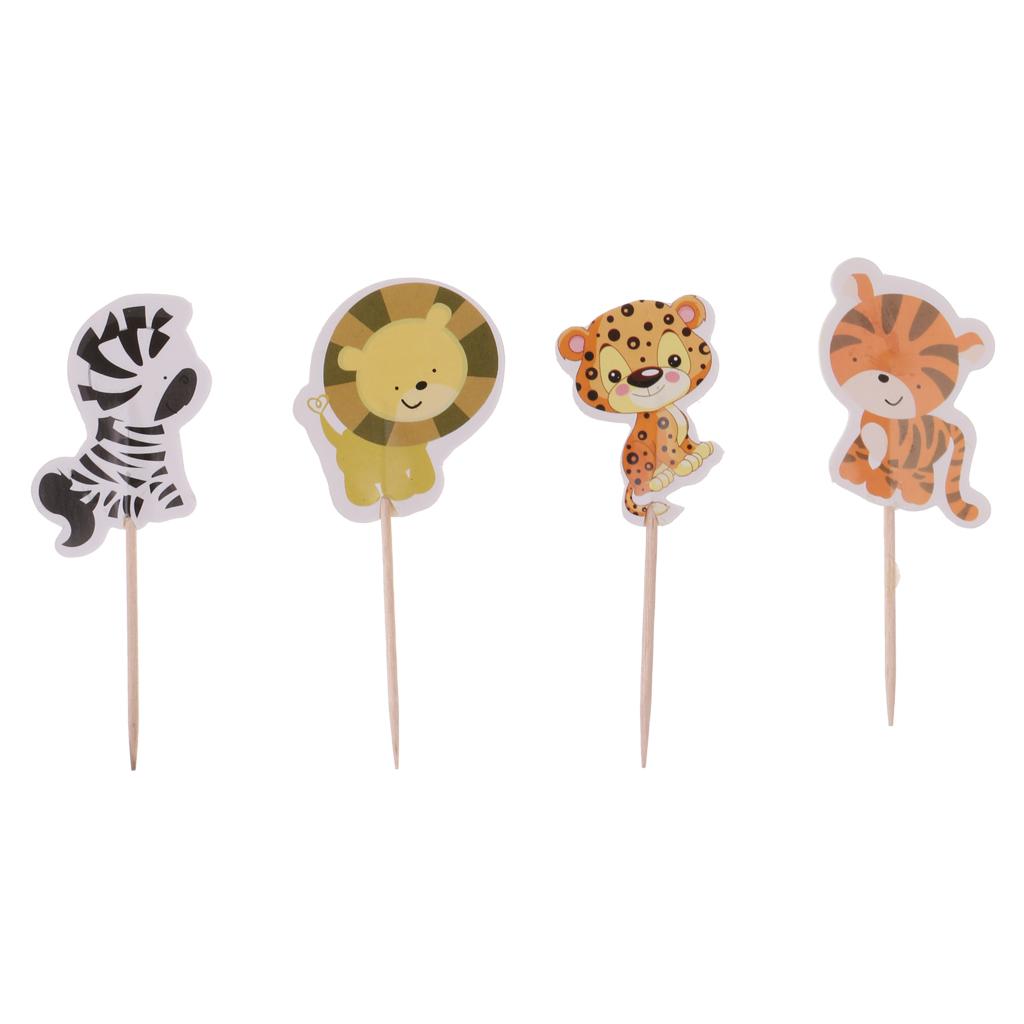 48x Wild Animal Cupcake Toppers Picks Baby Shower Kid Birthday Party Decor