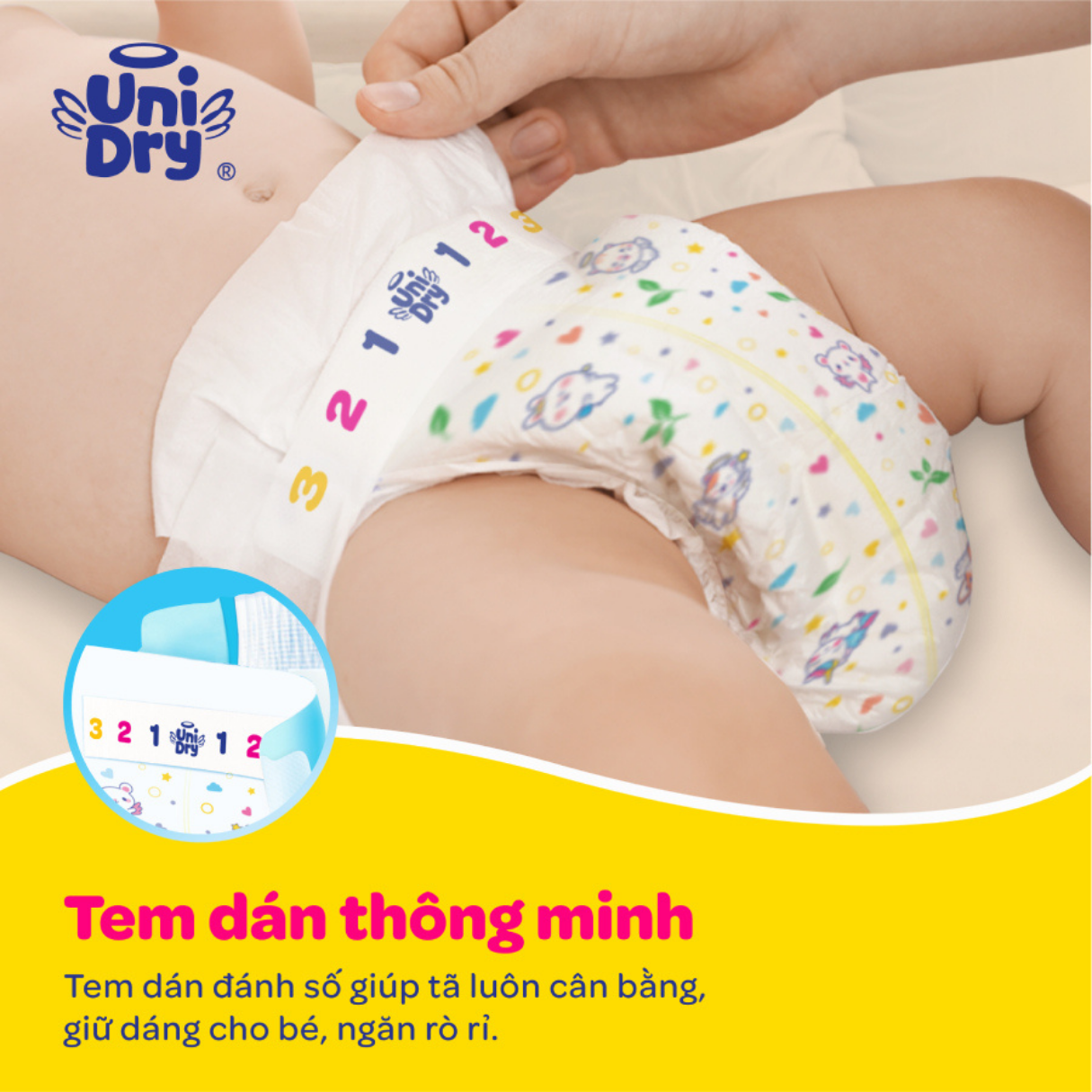 Tã dán UniDry Siêu khô thoáng gói Jumbo mới size S54/M46/L40/XL38