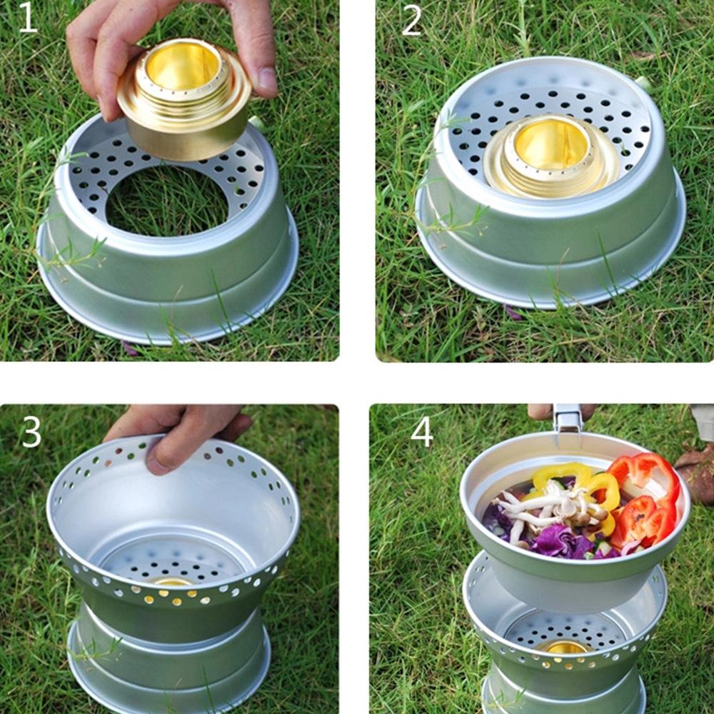 Aluminum Alloy Camping Alcohol Stoves Kit Portable Picnic BBQ Furnace Windproof Alcohol Stoves Outdoor Cooking Furnace Bowl Pot Accessory Set