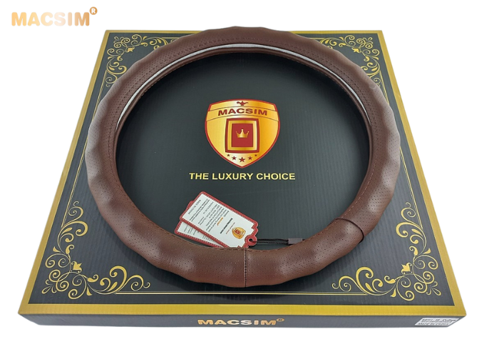 Bọc vô lăng cao cấp Macsim mã 8890 màu coffee - Chất liệu da thật 100%, khâu tay thủ công size M