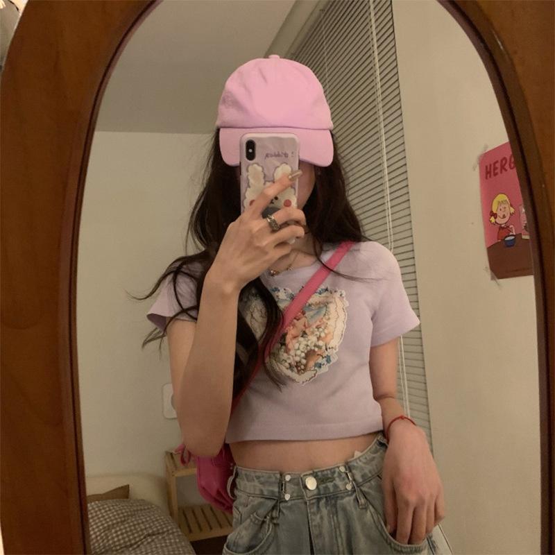 MS18 Áo thun nữ cotton croptop angel Quảng Châu