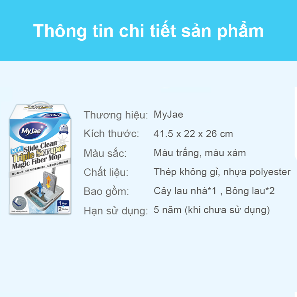 [Phiên bản nâng cấp] Bộ Lau Nhà MyJae Đài Loan Sợi Microfiber 2 Ngăn Tự Vắt Xoay 360 Độ Thông Minh 123cm