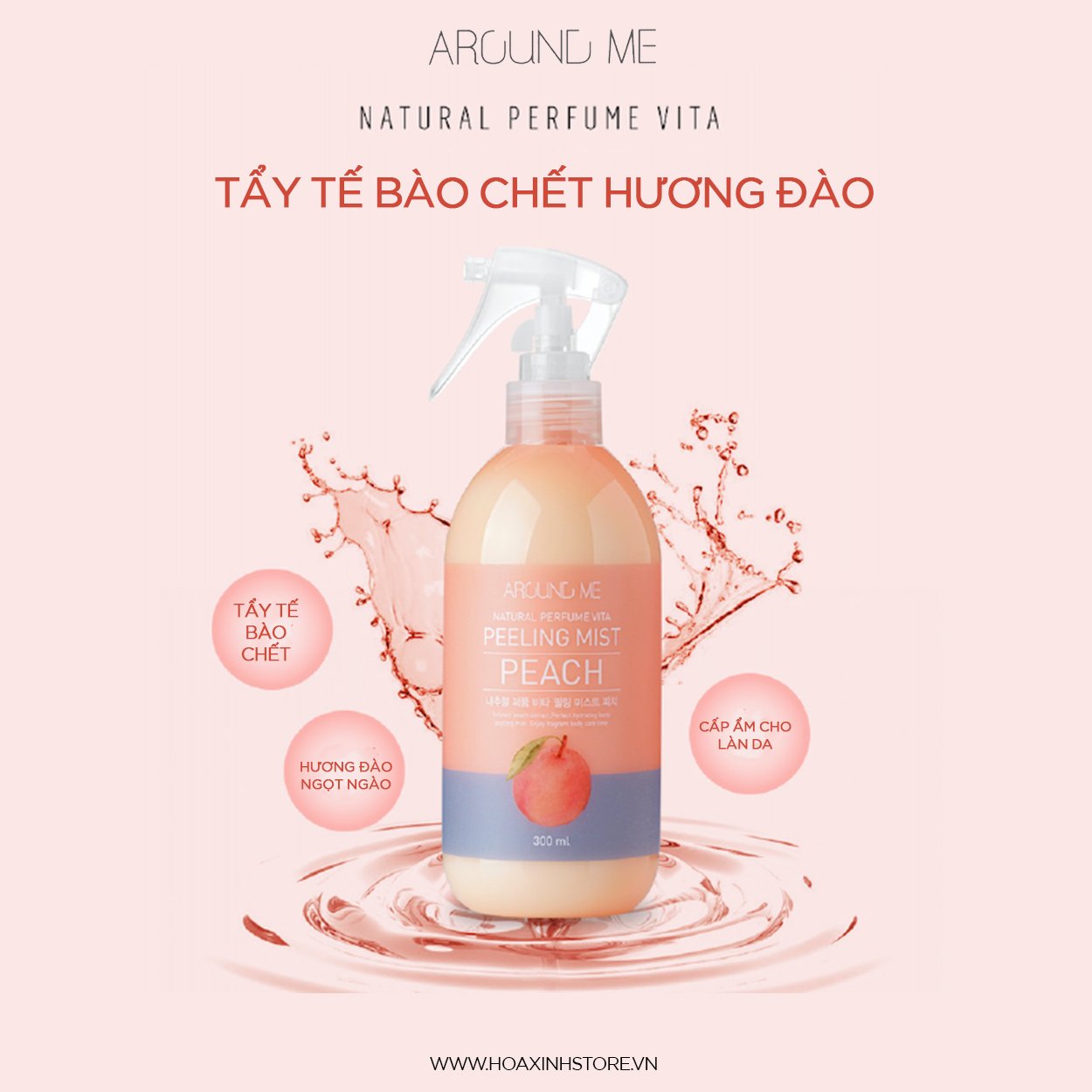 Xịt Tẩy Tế Bào Chết Around Me Toàn Thân Hương Đào Vita Peeling Mist Peach 300ml