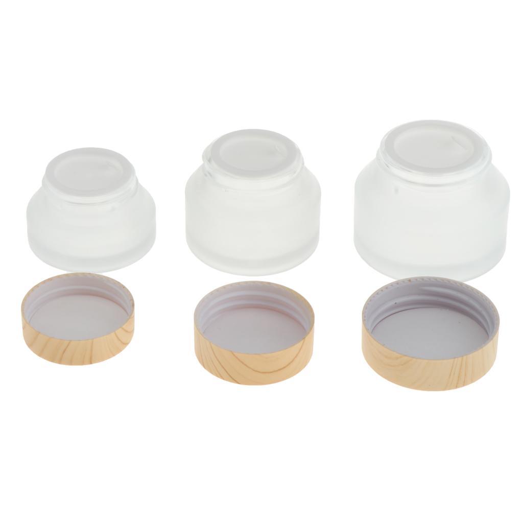 9pcs Clear Frosted Empty Cream Container Travel Cosmetic Lotion Pot Wood Lid