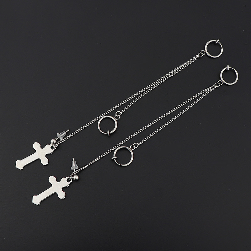 Bông tai unisex chữ thập 3 chỗ đeo chỉ cần xỏ 1 lỗ