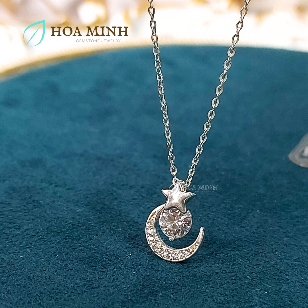 Charm bạc Hoa Minh Gem kiểu hình trăng sao đính đá lấp lánh, mặt dây chuyền charm tòng teng xinh xắn