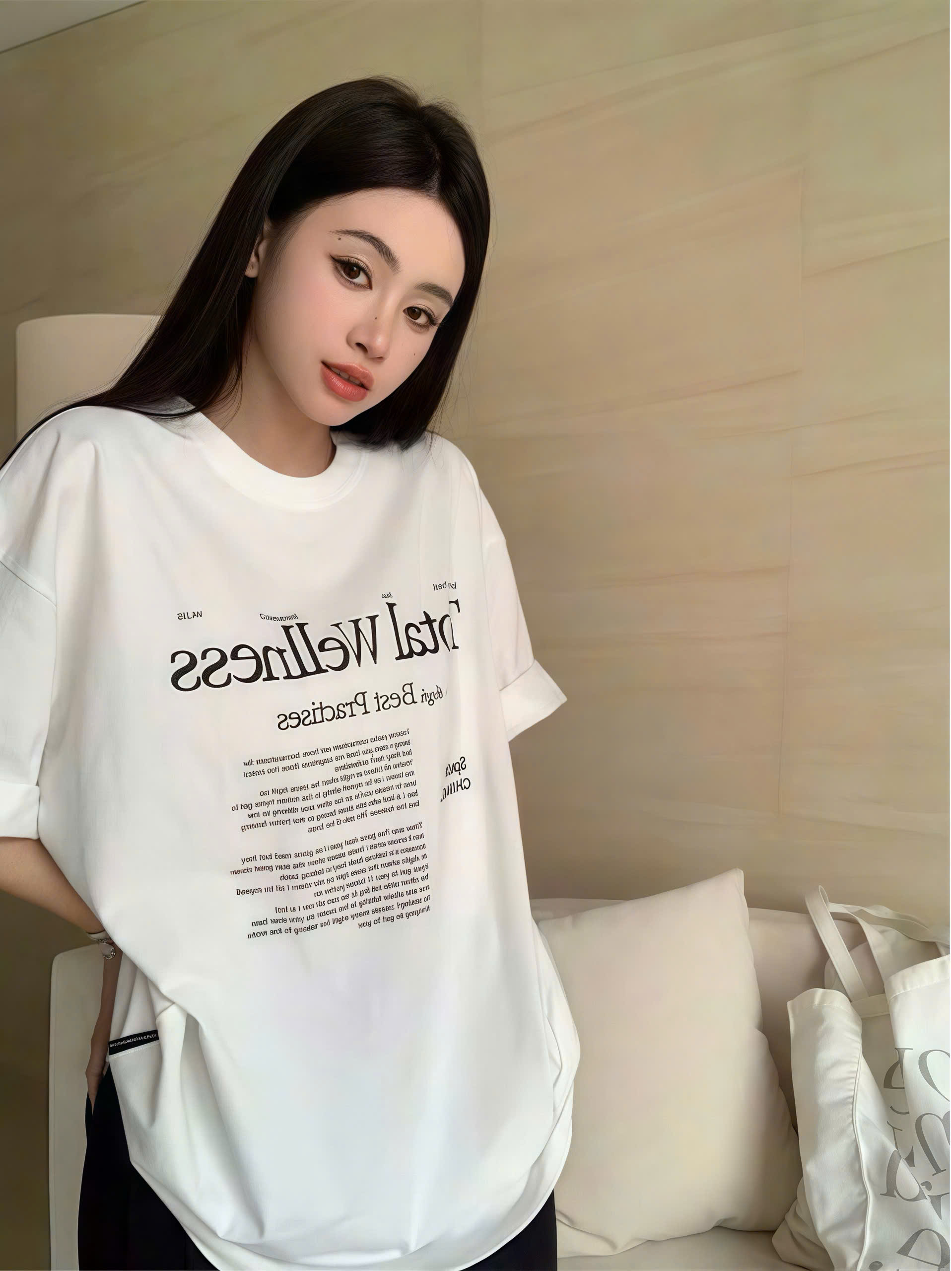 Áo phông nam nữ form rộng 2N Unisex thun cotton in chữ Total màu trắng/đen