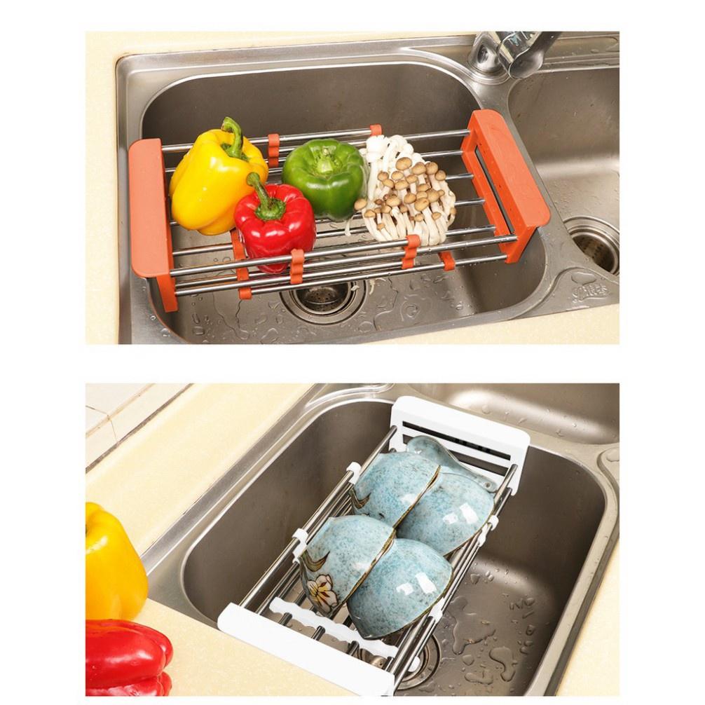 Khay Đựng Đồ Để Bồn Rửa Chén Inox, Gác Bồn Rửa Chén Tiện Lợi, Có Thể Kéo Dài
