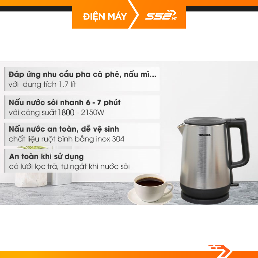 Bình đun siêu tốc TOSHIBA KT-17DR1NV - Hàng Chính Hãng