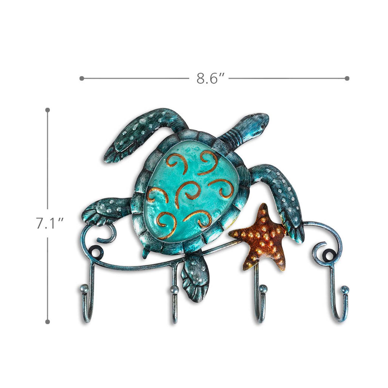 Cast Iron Blue Sea Turtle Coat Hat Key Purse Bag Hanger 4 Hook w/ 2 screws