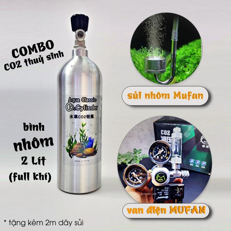 COMBO CO2 NHÔM 2 LÍT + Van Điện Mufan & Cốc Sủi || Bộ CO2 Nhôm Cho Hồ Thuỷ Sinh