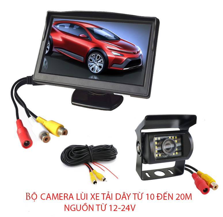 Bộ Màn Hình Camera Lùi 5 Inch Và Camera Lùi Xe Tải 24 Đèn Led