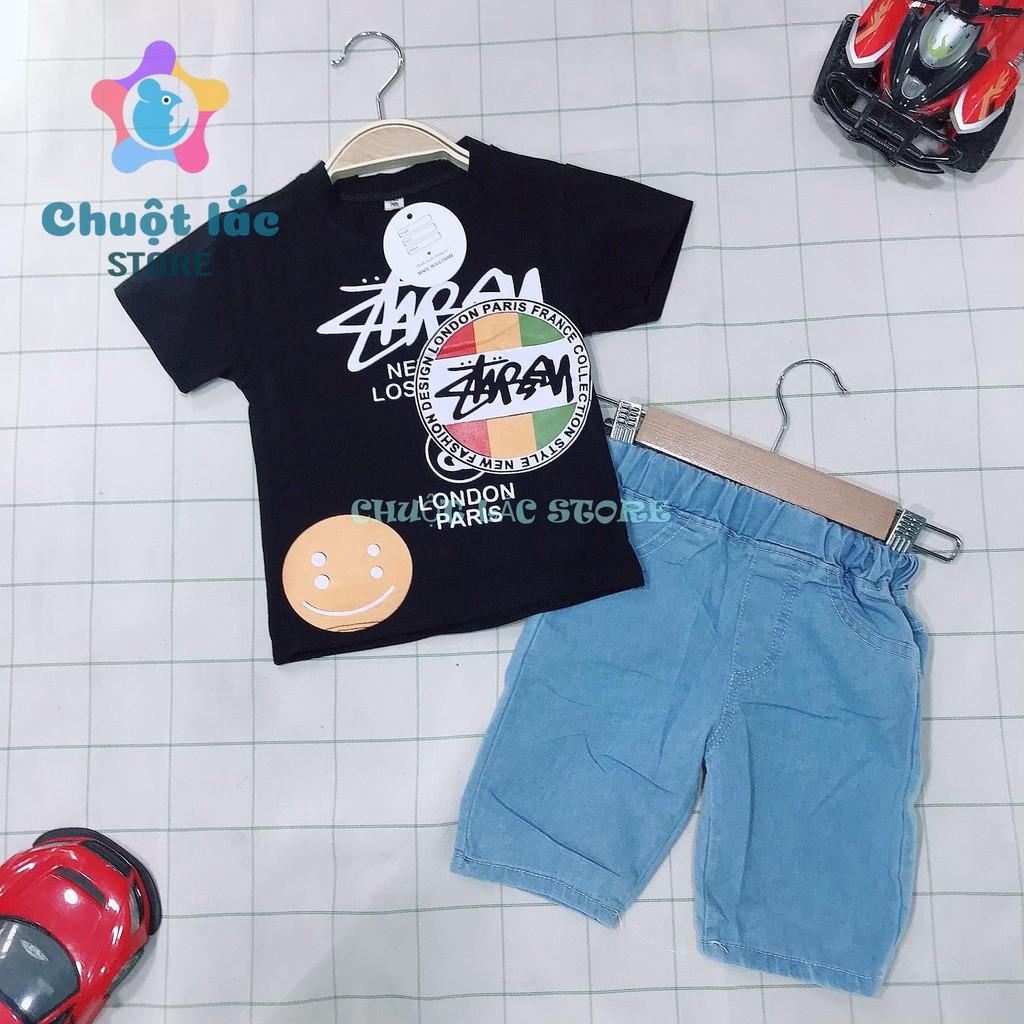 Sét bộ quần áo bé trai size đại kiểu chữ ký áo cotton quần jean cho bé từ 14kg đến 28kg