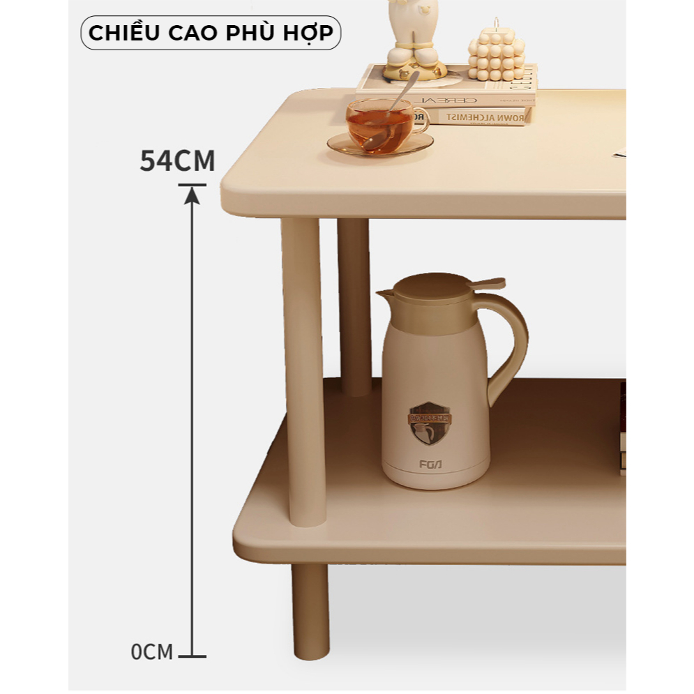 Bàn Trà 2 Tầng Mặt Bàn Phủ Melamin Chống Nước Chân Sắt Tĩnh Điện An Toàn AM143