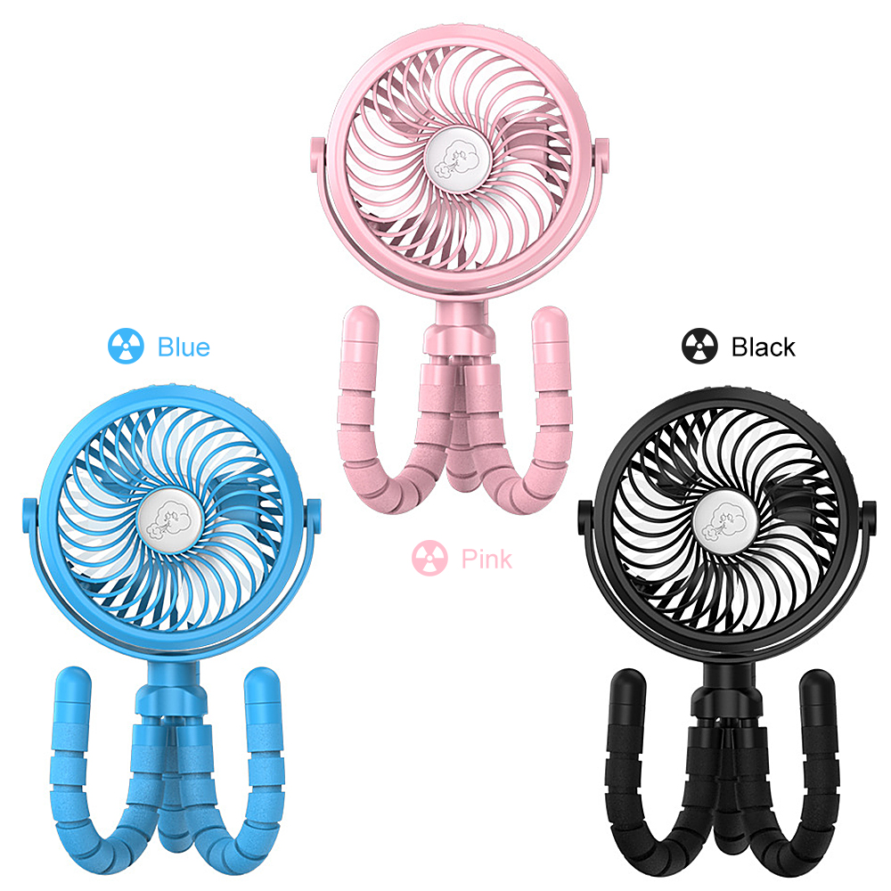 Quạt mini kẹp với chân máy linh hoạt & đèn LED 3 tốc độ có thể xoay 360 độ